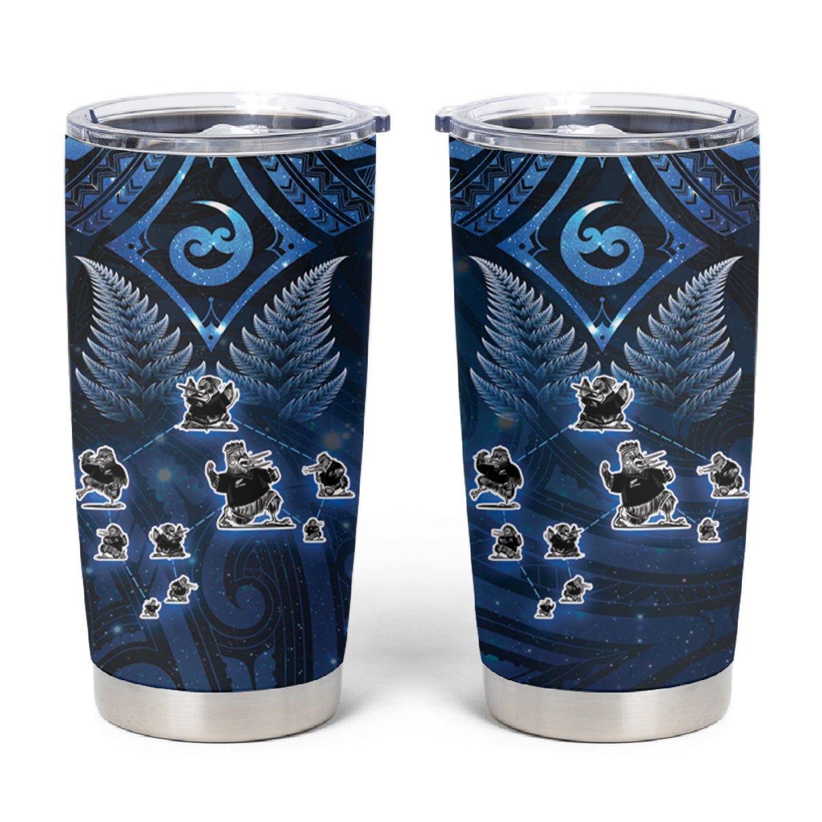New Zealand Matariki Tumbler Cup Maori Pattern and Kiwi Bird Haka Dance Sky Night LT03 Blue - Polynesian Pride