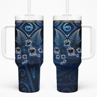 New Zealand Matariki Tumbler With Handle Maori Pattern and Kiwi Bird Haka Dance Sky Night LT03 One Size: 40 oz Blue - Polynesian Pride