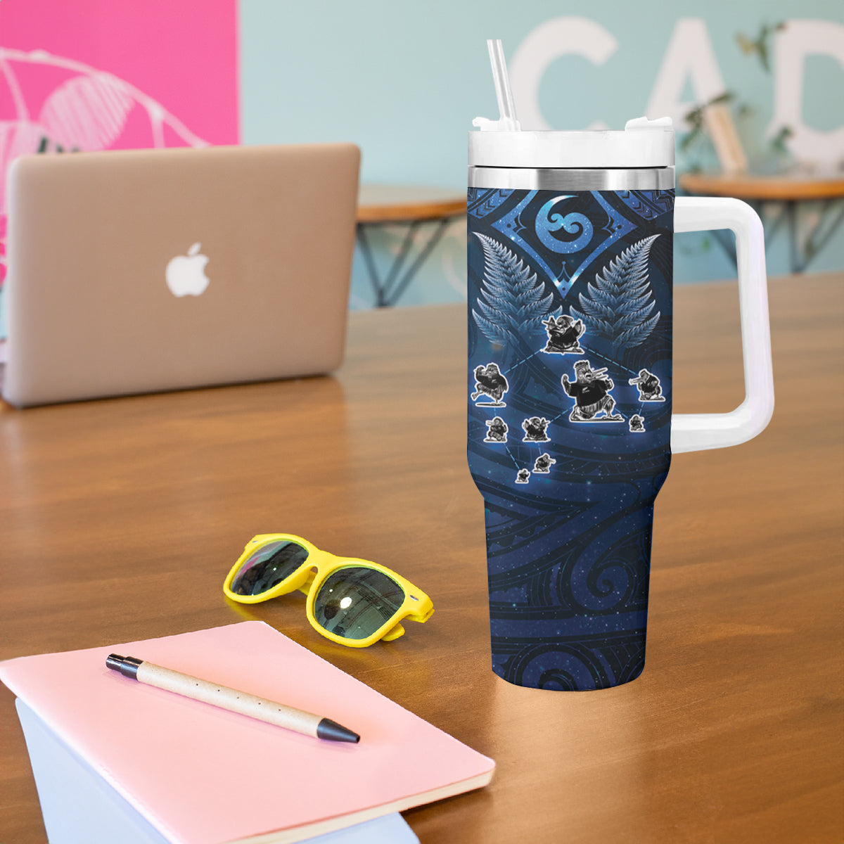 New Zealand Matariki Tumbler With Handle Maori Pattern and Kiwi Bird Haka Dance Sky Night LT03 - Polynesian Pride
