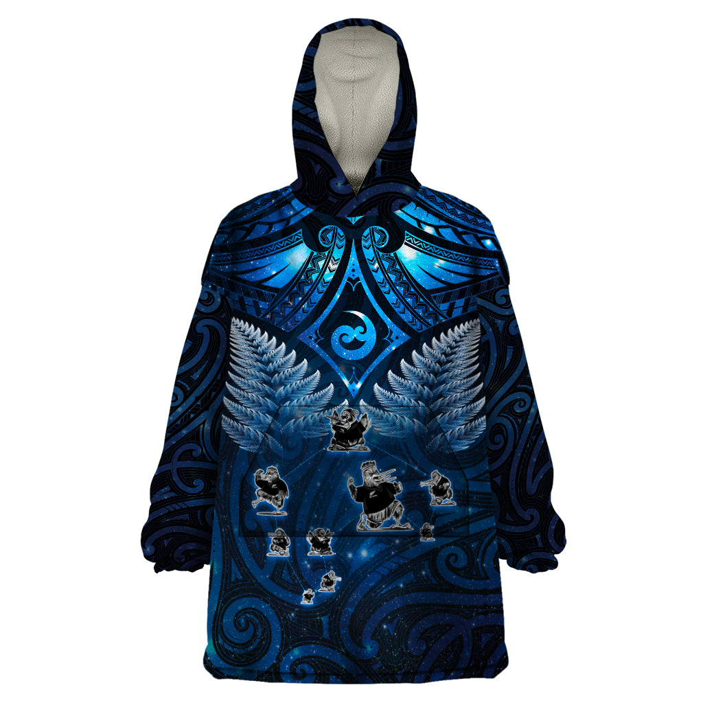 New Zealand Matariki Wearable Blanket Hoodie Maori Pattern and Kiwi Bird Haka Dance Sky Night