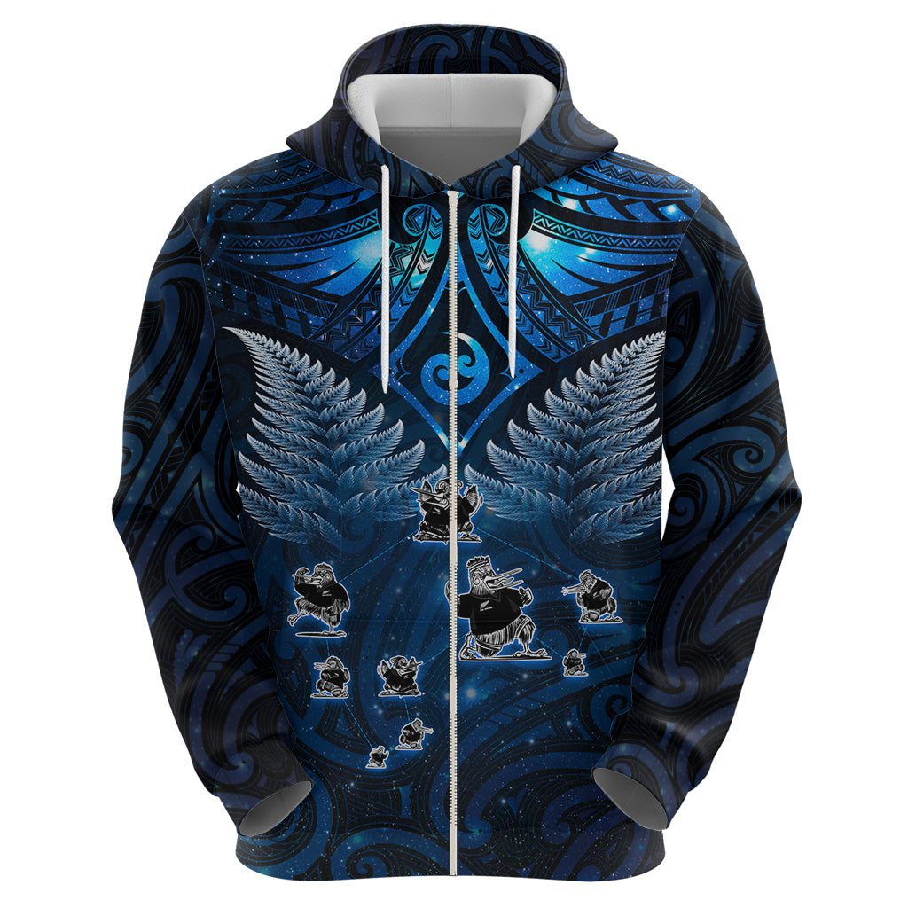 New Zealand Matariki Zip Hoodie Maori Pattern and Kiwi Bird Haka Dance Sky Night LT03 - Polynesian Pride