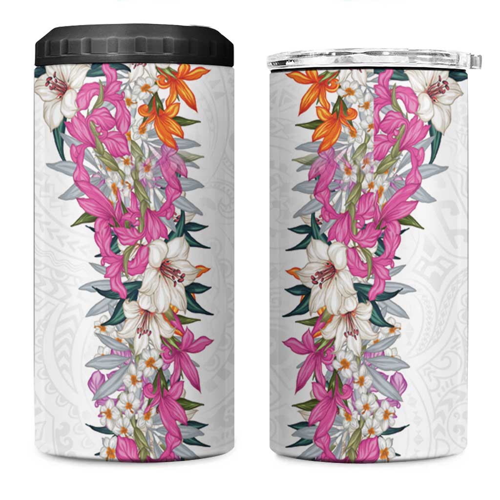 Hawaii Tropical Leaves and Flowers 4 in 1 Can Cooler Tumbler Tribal Polynesian Pattern White Style LT03 One Size: 16 oz White - Polynesian Pride