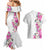 Hawaii Tropical Leaves and Flowers Couples Matching Mermaid Dress and Hawaiian Shirt Tribal Polynesian Pattern White Style