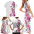 Hawaii Tropical Leaves and Flowers Family Matching Short Sleeve Bodycon Dress and Hawaiian Shirt Tribal Polynesian Pattern White Style