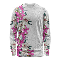 Hawaii Tropical Leaves and Flowers Long Sleeve Shirt Tribal Polynesian Pattern White Style LT03 Unisex White - Polynesian Pride