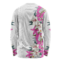 Hawaii Tropical Leaves and Flowers Long Sleeve Shirt Tribal Polynesian Pattern White Style LT03 - Polynesian Pride