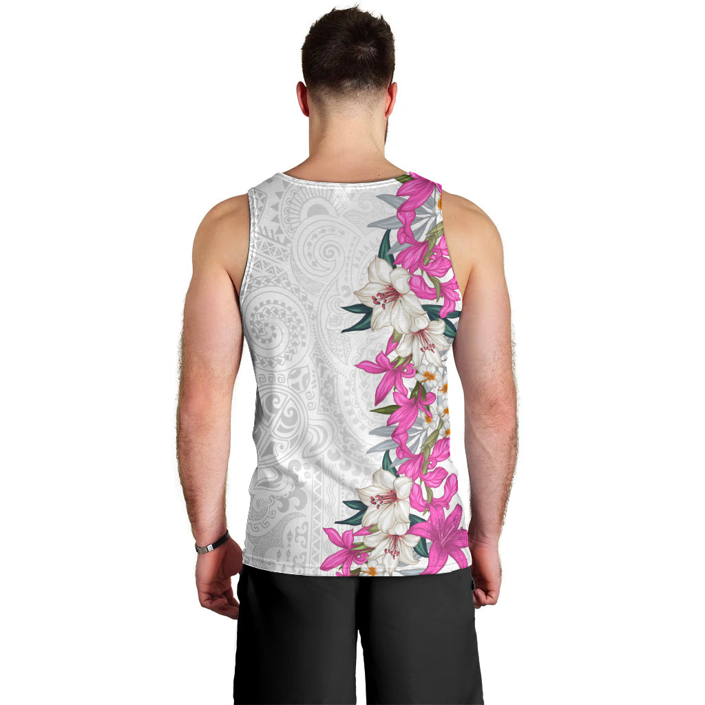 Hawaii Tropical Leaves and Flowers Men Tank Top Tribal Polynesian Pattern White Style LT03 - Polynesian Pride