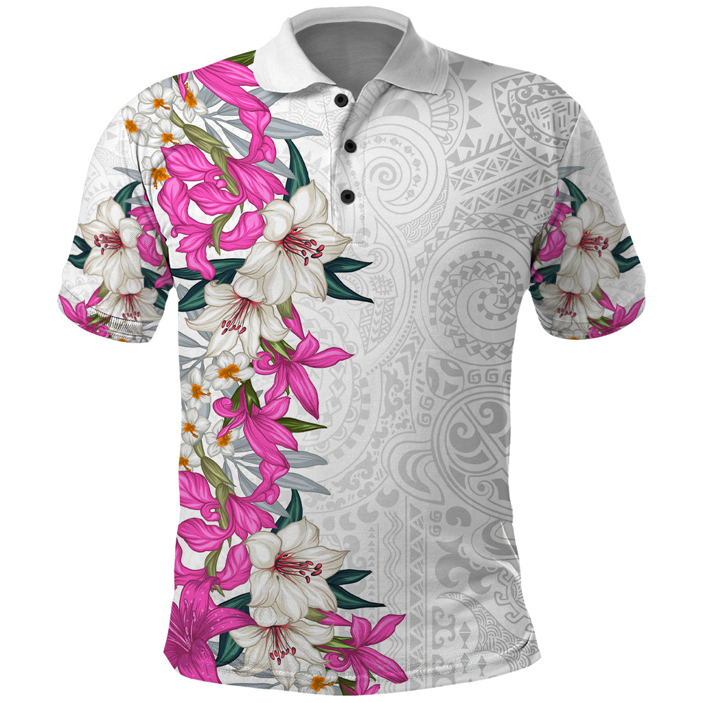 Hawaii Tropical Leaves and Flowers Polo Shirt Tribal Polynesian Pattern White Style LT03 White - Polynesian Pride