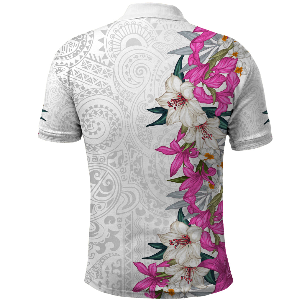 Hawaii Tropical Leaves and Flowers Polo Shirt Tribal Polynesian Pattern White Style LT03 - Polynesian Pride