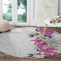 Hawaii Tropical Leaves and Flowers Round Carpet Tribal Polynesian Pattern White Style LT03 - Polynesian Pride