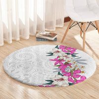 Hawaii Tropical Leaves and Flowers Round Carpet Tribal Polynesian Pattern White Style LT03 - Polynesian Pride