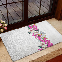 Hawaii Tropical Leaves and Flowers Rubber Doormat Tribal Polynesian Pattern White Style LT03 - Polynesian Pride