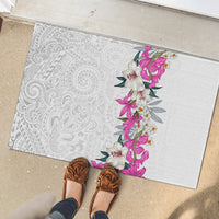 Hawaii Tropical Leaves and Flowers Rubber Doormat Tribal Polynesian Pattern White Style LT03 - Polynesian Pride
