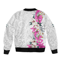 Hawaii Tropical Leaves and Flowers Sleeve Zip Bomber Jacket Tribal Polynesian Pattern White Style LT03 - Polynesian Pride