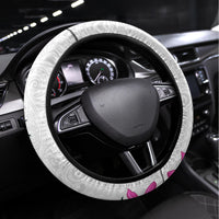 Hawaii Tropical Leaves and Flowers Steering Wheel Cover Tribal Polynesian Pattern White Style LT03 Universal Fit White - Polynesian Pride