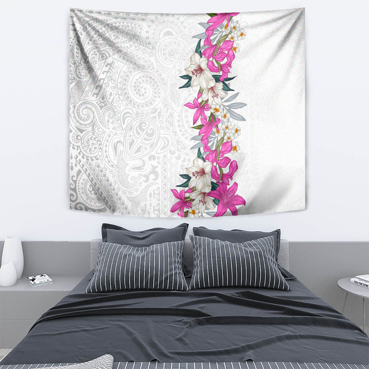Hawaii Tropical Leaves and Flowers Tapestry Tribal Polynesian Pattern White Style LT03 - Polynesian Pride