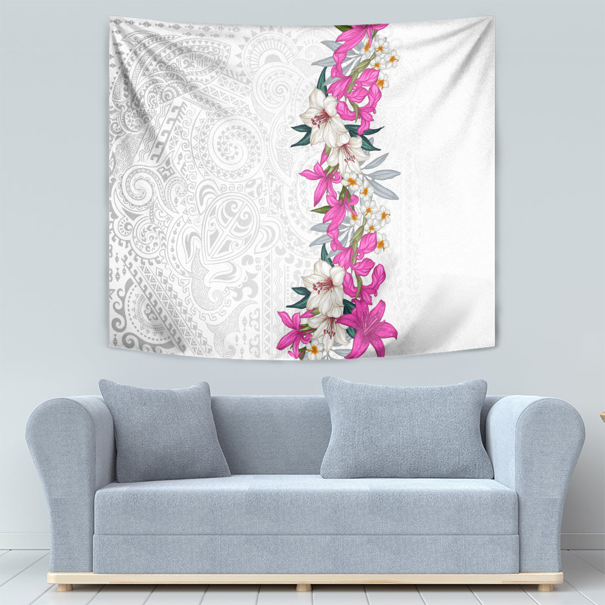 Hawaii Tropical Leaves and Flowers Tapestry Tribal Polynesian Pattern White Style LT03 - Polynesian Pride