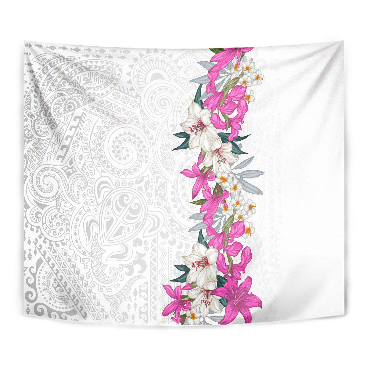 Hawaii Tropical Leaves and Flowers Tapestry Tribal Polynesian Pattern White Style LT03 - Polynesian Pride