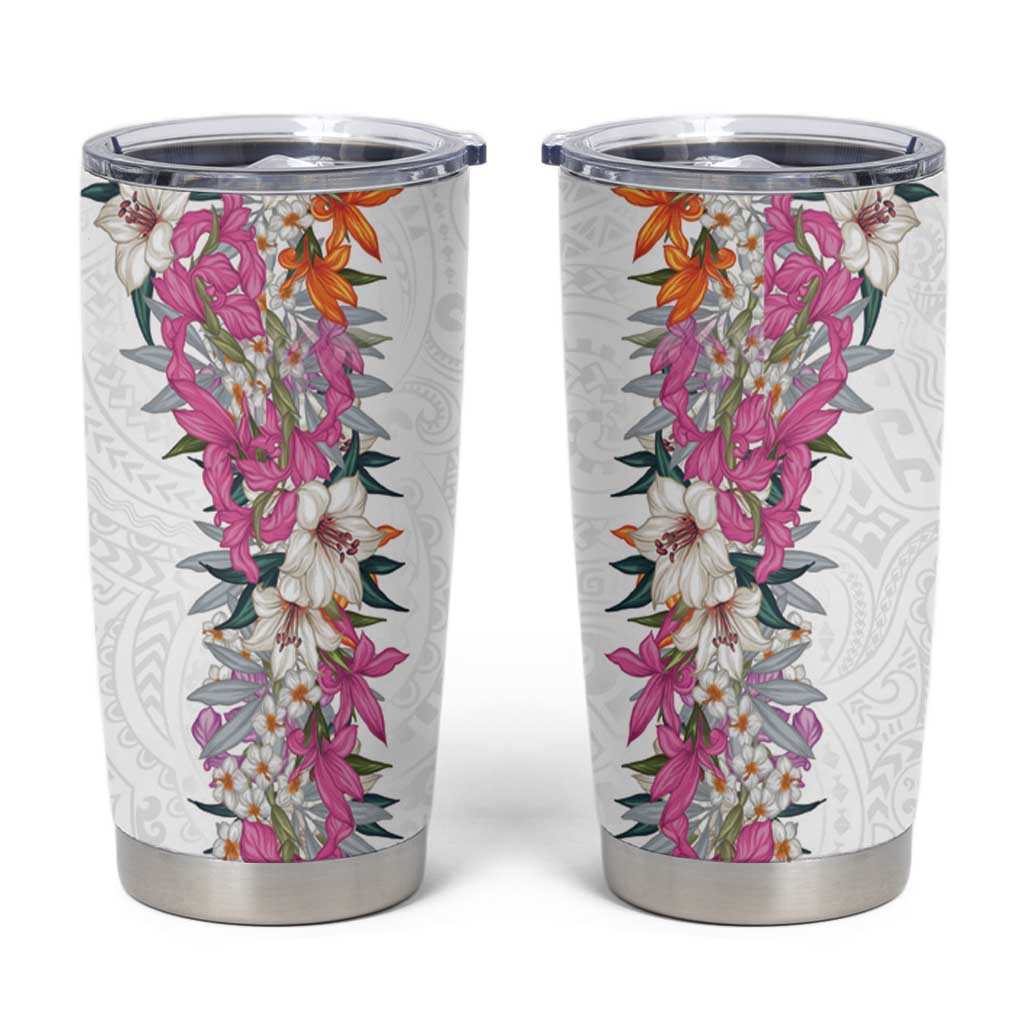 Hawaii Tropical Leaves and Flowers Tumbler Cup Tribal Polynesian Pattern White Style LT03 White - Polynesian Pride