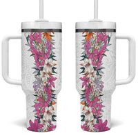 Hawaii Tropical Leaves and Flowers Tumbler With Handle Tribal Polynesian Pattern White Style LT03 One Size: 40 oz White - Polynesian Pride