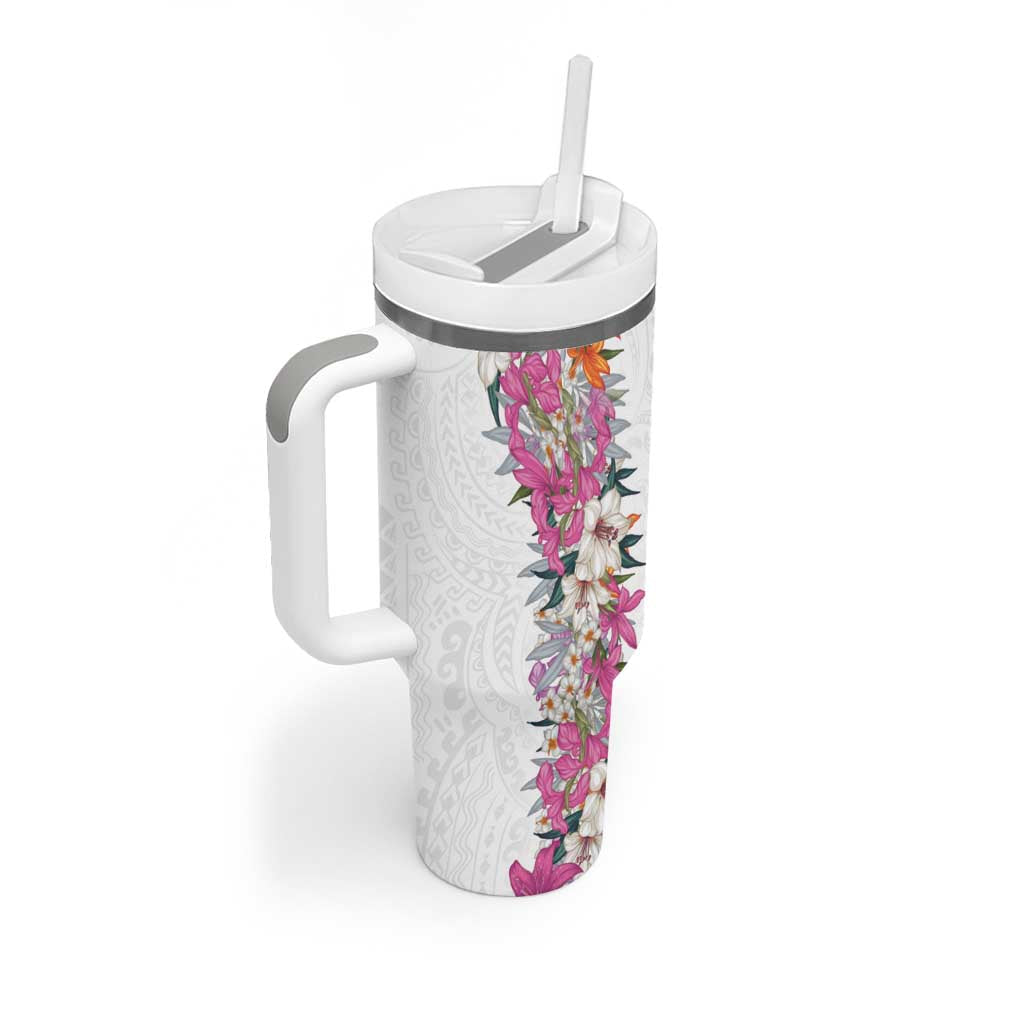 Hawaii Tropical Leaves and Flowers Tumbler With Handle Tribal Polynesian Pattern White Style LT03 - Polynesian Pride