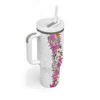 Hawaii Tropical Leaves and Flowers Tumbler With Handle Tribal Polynesian Pattern White Style LT03 - Polynesian Pride