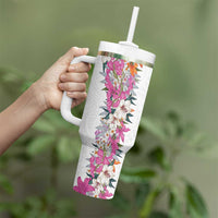 Hawaii Tropical Leaves and Flowers Tumbler With Handle Tribal Polynesian Pattern White Style LT03 - Polynesian Pride