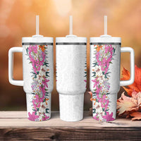 Hawaii Tropical Leaves and Flowers Tumbler With Handle Tribal Polynesian Pattern White Style LT03 - Polynesian Pride