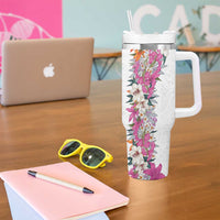 Hawaii Tropical Leaves and Flowers Tumbler With Handle Tribal Polynesian Pattern White Style LT03 - Polynesian Pride