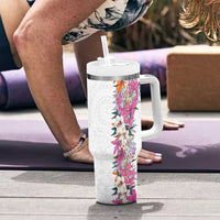 Hawaii Tropical Leaves and Flowers Tumbler With Handle Tribal Polynesian Pattern White Style LT03 - Polynesian Pride
