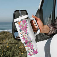 Hawaii Tropical Leaves and Flowers Tumbler With Handle Tribal Polynesian Pattern White Style LT03 - Polynesian Pride