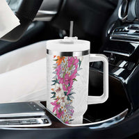 Hawaii Tropical Leaves and Flowers Tumbler With Handle Tribal Polynesian Pattern White Style LT03 - Polynesian Pride