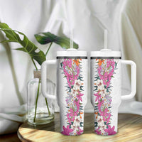 Hawaii Tropical Leaves and Flowers Tumbler With Handle Tribal Polynesian Pattern White Style LT03 - Polynesian Pride