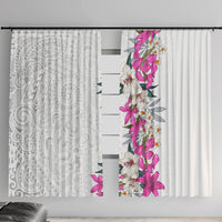 Hawaii Tropical Leaves and Flowers Window Curtain Tribal Polynesian Pattern White Style LT03 With Hooks White - Polynesian Pride