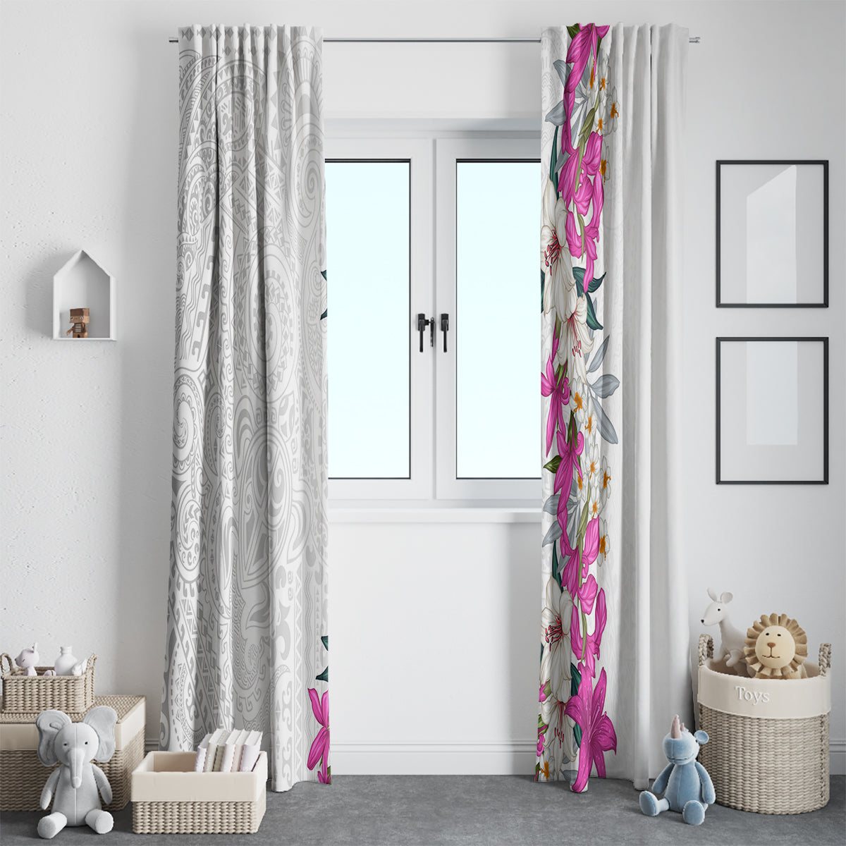 Hawaii Tropical Leaves and Flowers Window Curtain Tribal Polynesian Pattern White Style LT03 - Polynesian Pride