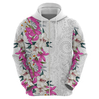 Hawaii Tropical Leaves and Flowers Zip Hoodie Tribal Polynesian Pattern White Style LT03 - Polynesian Pride
