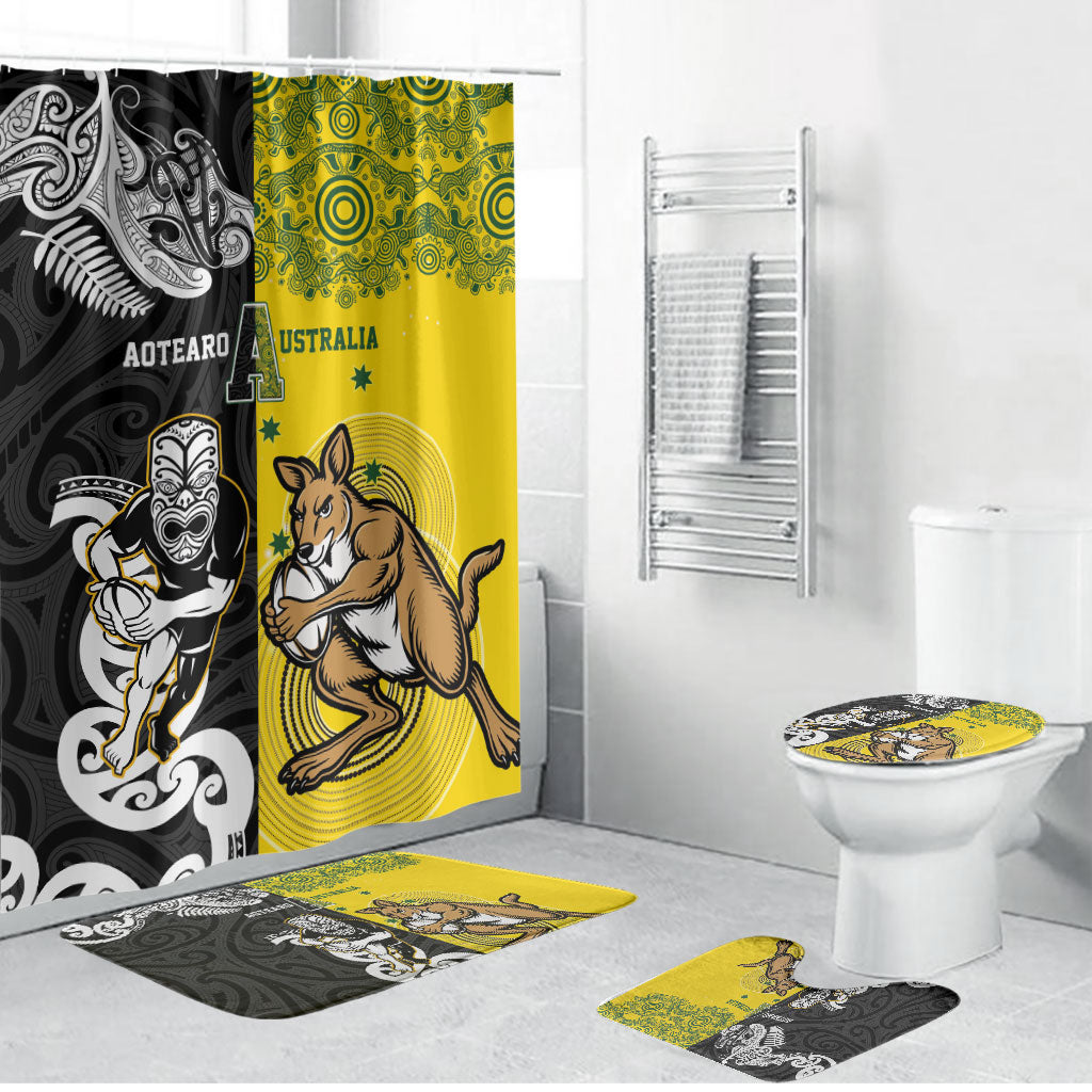 Aotearoa New Zealand and Australia Rugby Bathroom Set Maori Koru and Aboriginal Dot Art Cultural Heritage LT03 Bathroom Set (4 pcs) Multicolor - Polynesian Pride