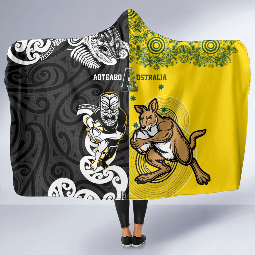 Aotearoa New Zealand and Australia Rugby Hooded Blanket Maori Koru and Aboriginal Dot Art Cultural Heritage LT03 One Size Multicolor - Polynesian Pride