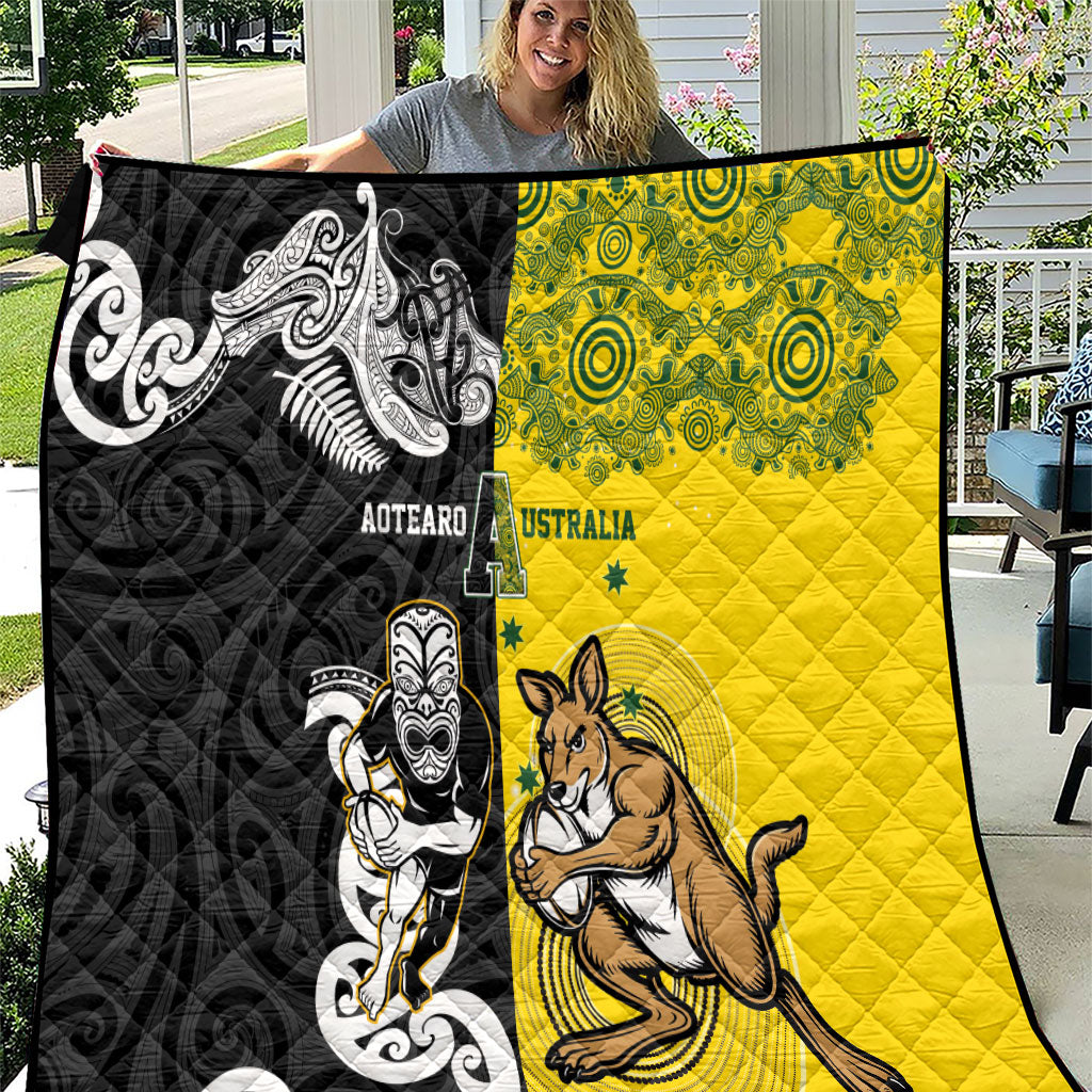 Aotearoa New Zealand and Australia Rugby Quilt Maori Koru and Aboriginal Dot Art Cultural Heritage LT03 Multicolor - Polynesian Pride