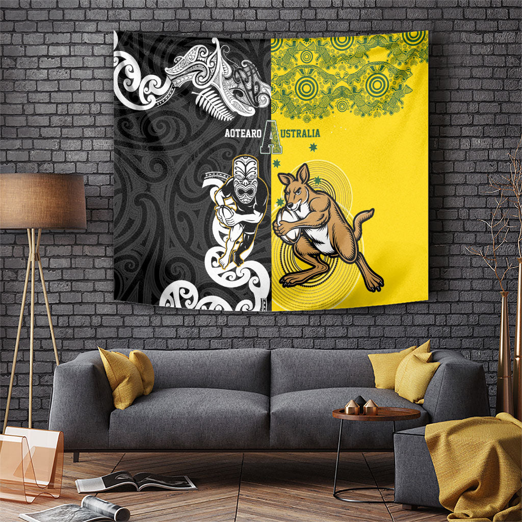 Aotearoa New Zealand and Australia Rugby Tapestry Maori Koru and Aboriginal Dot Art Cultural Heritage LT03 Multicolor - Polynesian Pride