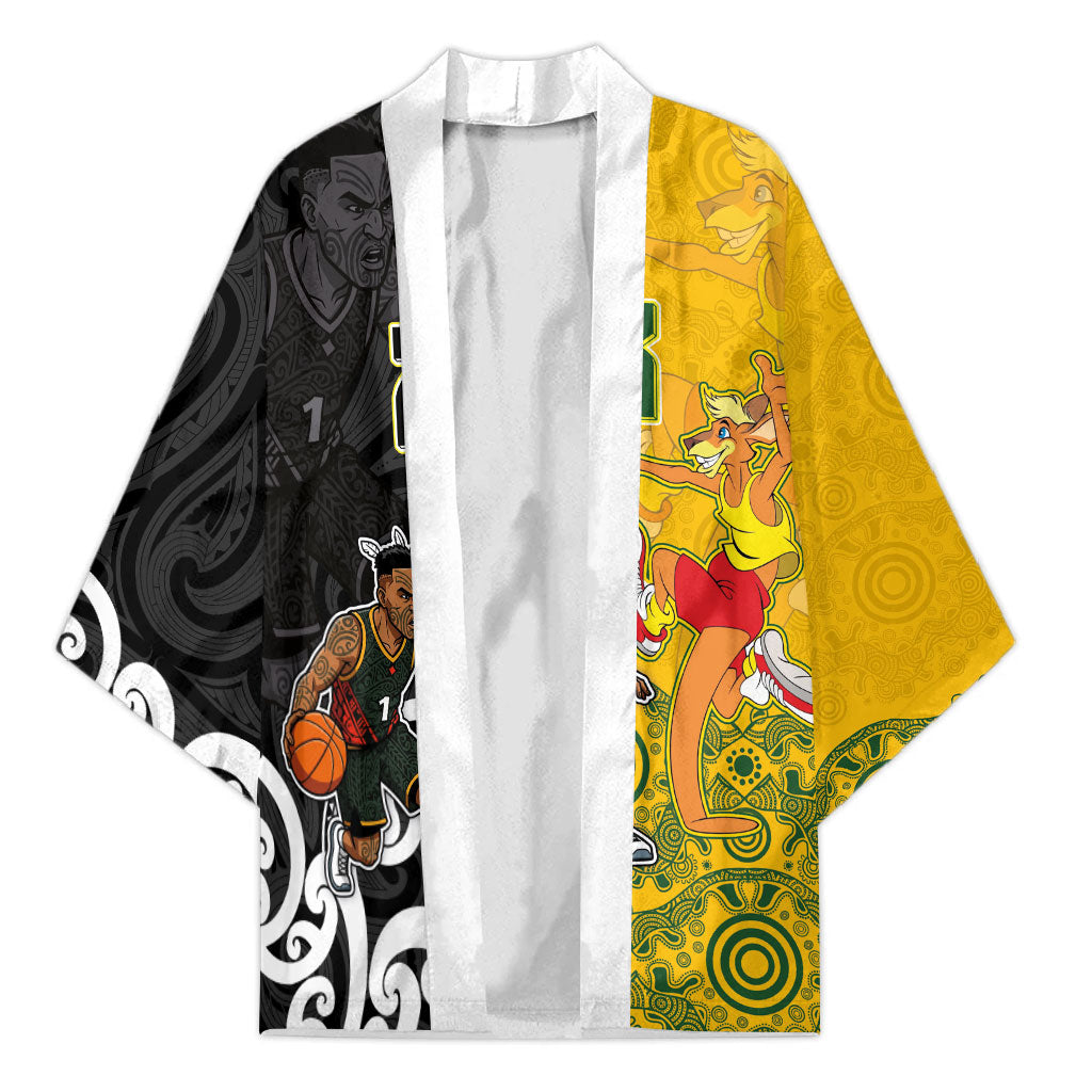 Aotearoa New Zealand And Australia Basketball Custom Kimono Maori Tribal Tattoo And Aboriginal Dot Art Heritage LT03 Unisex Multicolor - Polynesian Pride