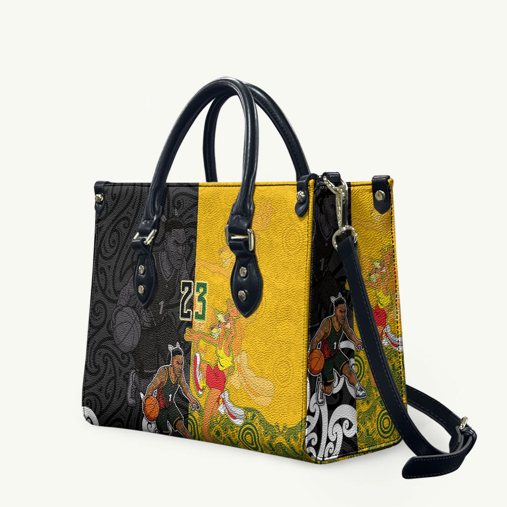 Aotearoa New Zealand And Australia Basketball Custom Leather Bag Maori Tribal Tattoo And Aboriginal Dot Art Heritage LT03 Multicolor - Polynesian Pride
