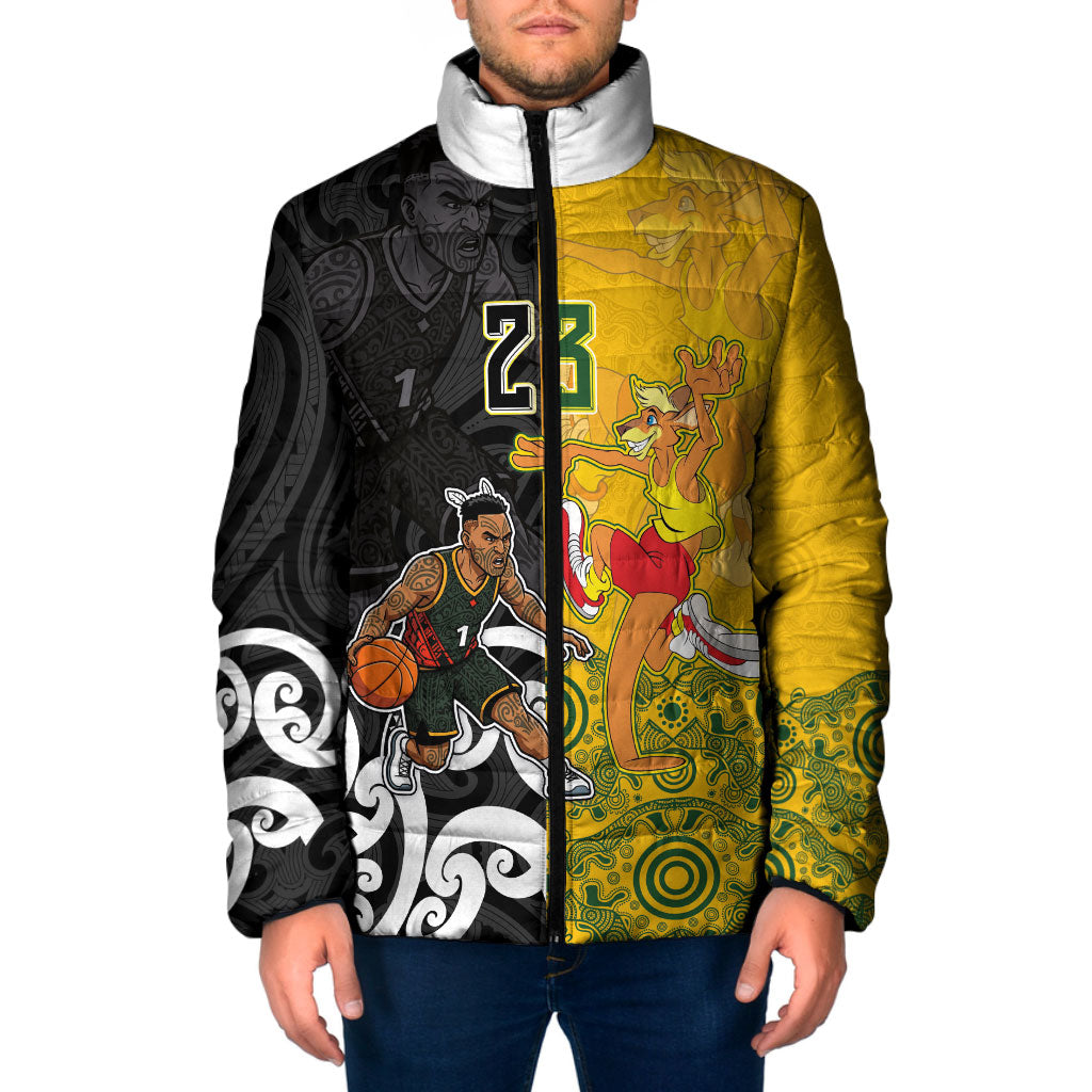 Aotearoa New Zealand And Australia Basketball Custom Padded Jacket Maori Tribal Tattoo And Aboriginal Dot Art Heritage LT03 Men Multicolor - Polynesian Pride