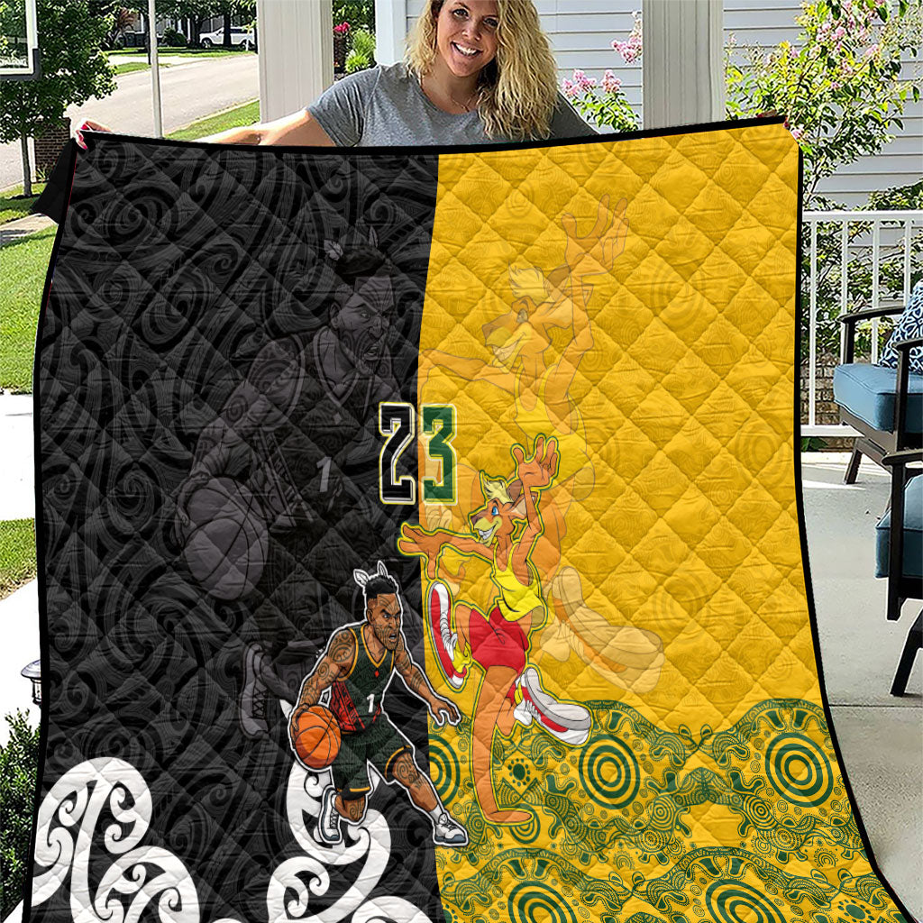 Aotearoa New Zealand And Australia Basketball Custom Quilt Maori Tribal Tattoo And Aboriginal Dot Art Heritage LT03 Multicolor - Polynesian Pride