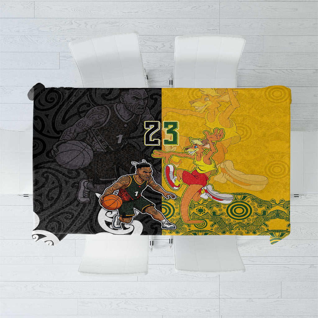 Aotearoa New Zealand And Australia Basketball Custom Tablecloth Maori Tribal Tattoo And Aboriginal Dot Art Heritage LT03 Multicolor - Polynesian Pride
