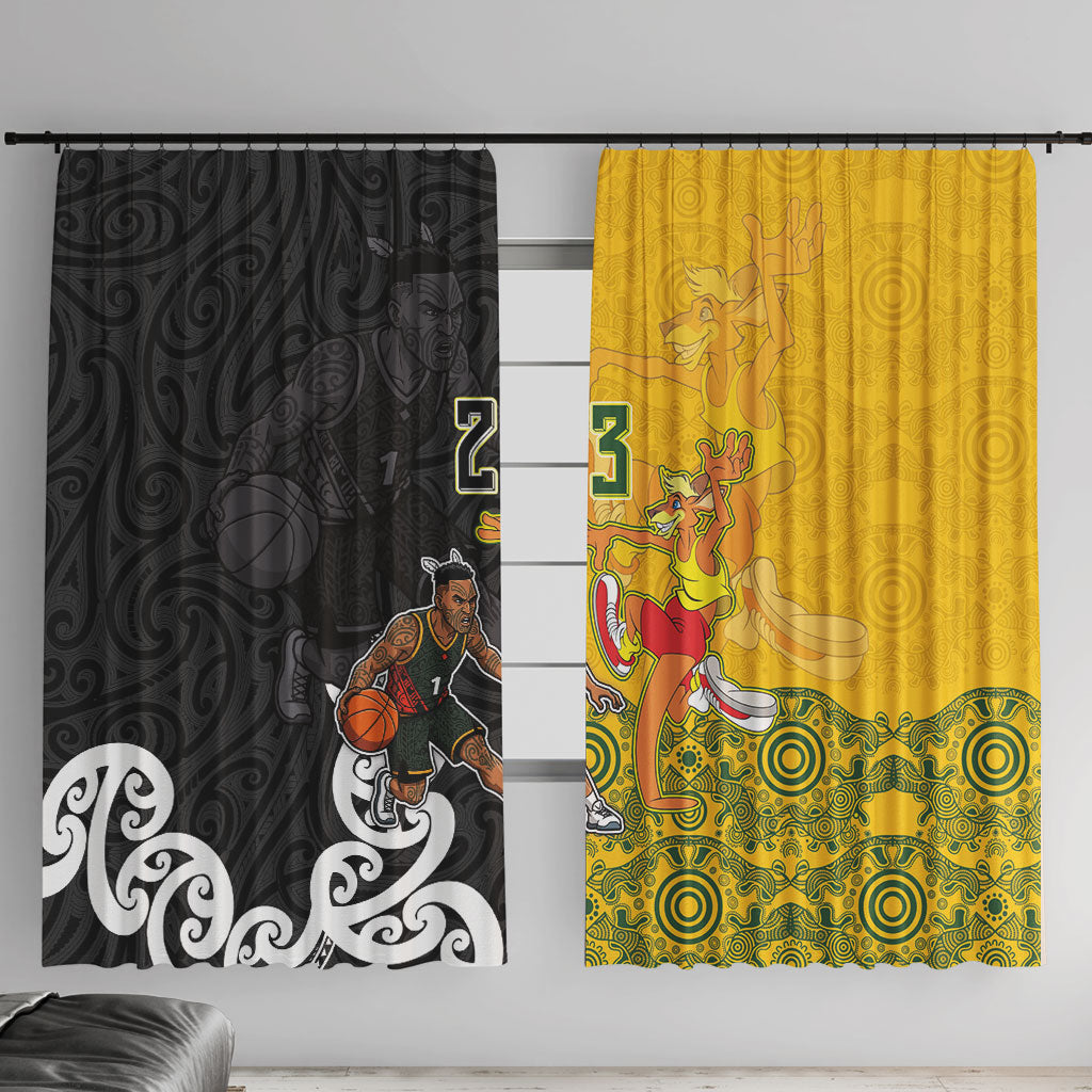 Aotearoa New Zealand And Australia Basketball Custom Window Curtain Maori Tribal Tattoo And Aboriginal Dot Art Heritage LT03 With Hooks Multicolor - Polynesian Pride