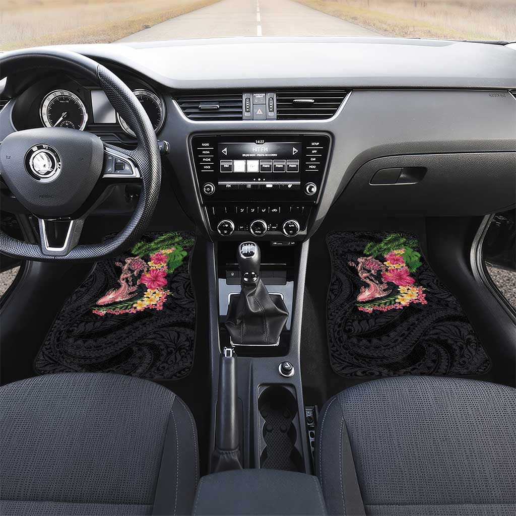 Hawaiian Tropical Plants Turtle and Shark Car Mats Polynesian Art Tattoo LT03 Set 2pcs - Front Black - Polynesian Pride