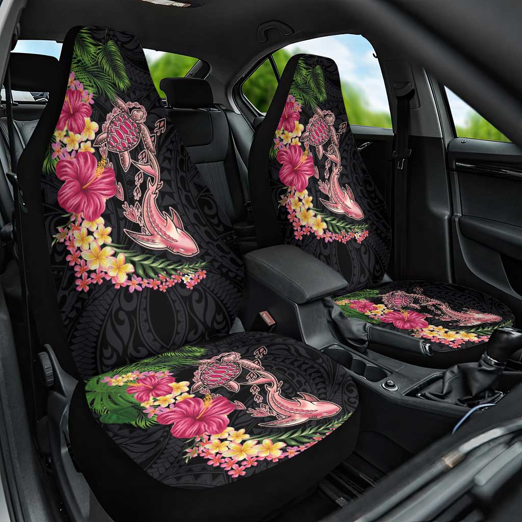 Hawaiian Tropical Plants Turtle and Shark Car Seat Cover Polynesian Art Tattoo LT03 One Size Black - Polynesian Pride