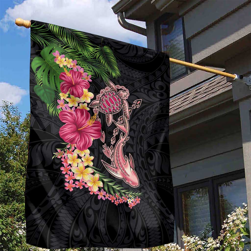 Hawaiian Tropical Plants Turtle and Shark Garden Flag Polynesian Art Tattoo LT03 - Polynesian Pride