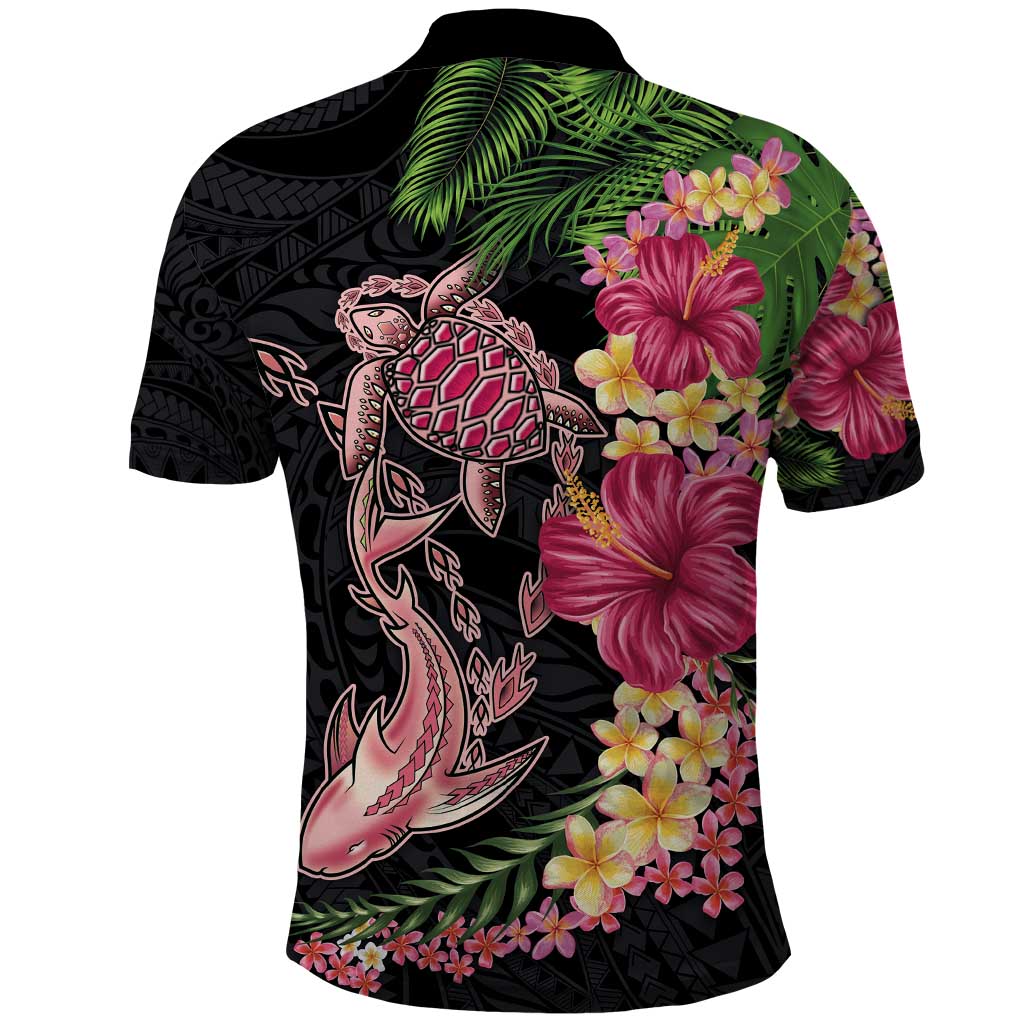 Hawaiian Tropical Plants Turtle and Shark Polo Shirt Polynesian Art Tattoo LT03 - Polynesian Pride